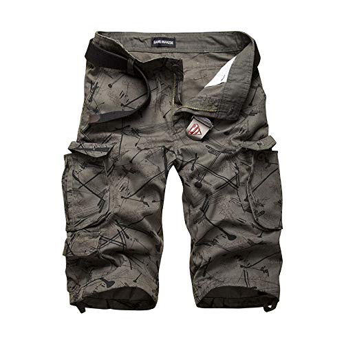 Work Shorts - Men's Lightweight Multi Pocket Casual Cargo Shorts with No Belt (Army Green, 34)