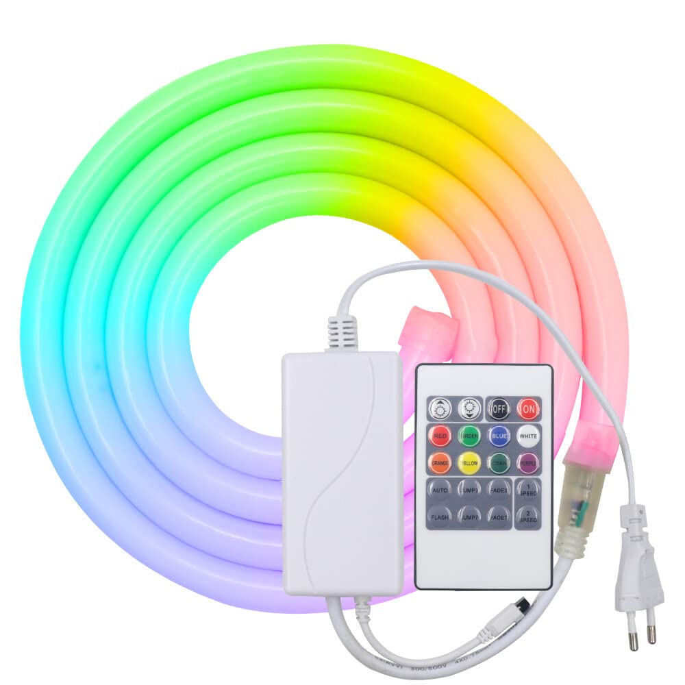 RGB Neon LED Streifen, 360° illumination Wasserdicht Diffusion Silikon Flexibel LED Lichtband Neon Schlauch für Innen Aussenbereich Heim DIY Festival Deko (14M)