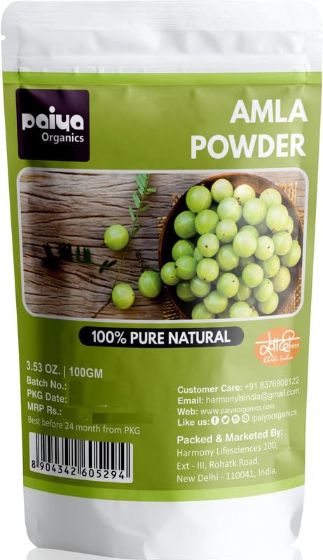 Paiya Organics 100% Pure Natural AMLA Powder | 100GM | Indian Gooseberry | Great For Hair Conditioning & Hair Coloring Mixture | Natural Vitamin C & Antioxidants