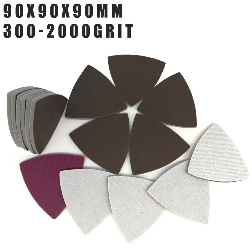 Arkusze ścierne Krążki ścierne z rzepem 90 * 90 * 90mm Gąbka Czerwone Arkusze Szlifujące Trójkątny Papier Ścierny Rzep i Pętla 300-2000 Ścierny Krążek Szlifujący Do Polerowania Drewna Metalu(300 400 G
