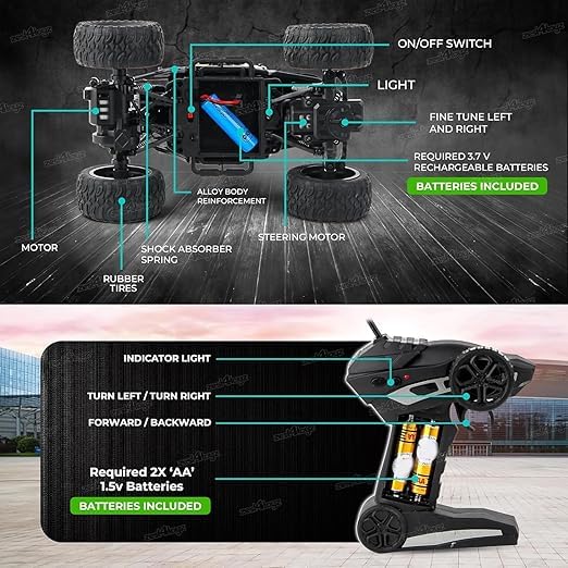 Image of Remote Control Car for Kids & Adults, 4WD Off-Road Rock Crawler, High Speed RC Monster Truck with Rechargeable Battery, Shockproof Big Wheels, All Terrain Climbing Car Toy with Remote