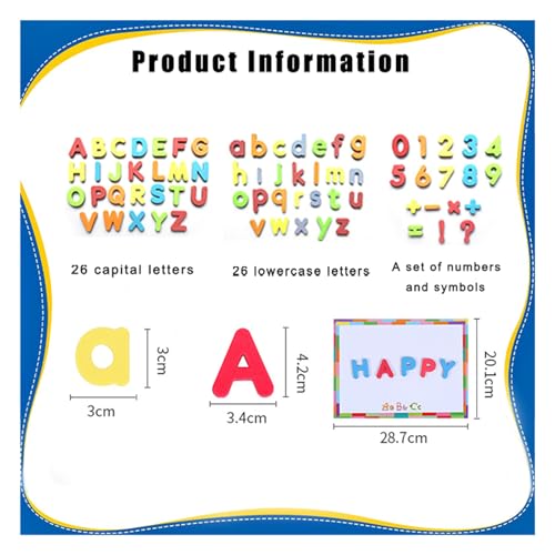 Magnetische Buchstaben und Zahlen,Das komplette Set: 104 Buchstaben und 10 Zahlen sowie 7 Symbole,Kühlschrankmagneten,Beinhaltet 1 Boxen, Magnettafel, Stifte und Löschschwamm