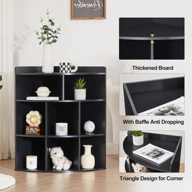 Miniatura 5 de VECELO Armario de almacenamiento esquinero con estación de carga, organizadores de estantes de cubo de 3 niveles con puertos USB y tomas,