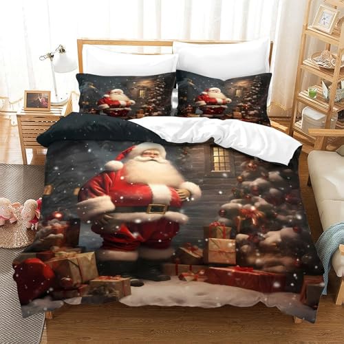 Parure de lit Noël microfibre 3D King de qualité supérieure avec fermeture éclair robuste - 3