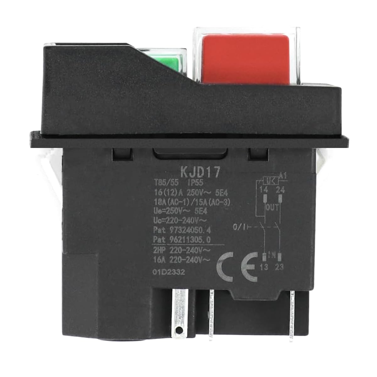 Interrupteur électromagnétique KJD17 5 broches AC250 V 18 A Bouton-poussoir étanche Interrupteur de sécurité magnétique Démarreur magnétique Outil électrique