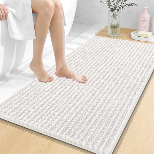Image of OLANLY Bathroom Rug Mat 44x24, Thick Soft and Absorbent Chenille Bath Mat, Non-Slip Rubber Backing, Machine Washable Quick Dry Bath Rugs for Tub Shower Floor, Home Decor Accessories, Ivory