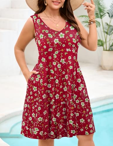 Image of JollieLovin Women Plus Size Summer Sundress Tank Sleeveless V Neck Beach Swing Dress Swimsuit Cover ups(L-5X)