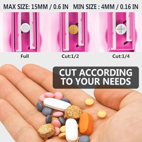 Image of Pill Cutter Splitter for Small and Tiny Pills, Precision Cutting for Tablets - Accurately Cuts Multiple Pills at Once. Sharp Blade with Safety Guard (Pink)