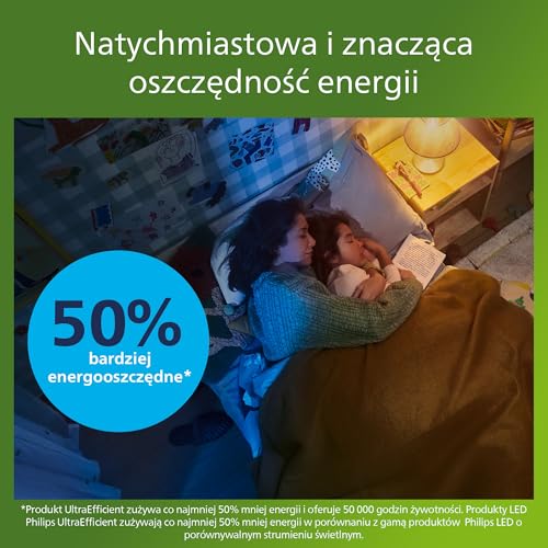 Philips LED UltraEfficient przezroczysta świecowa żarówka B35 z włóknem, trzonek E14, klasa energetyczna A, 806 lm, odpowiednik 60W, ciepła biel (2700K), EyeComfort, 50 000 godzin, 1 szt.