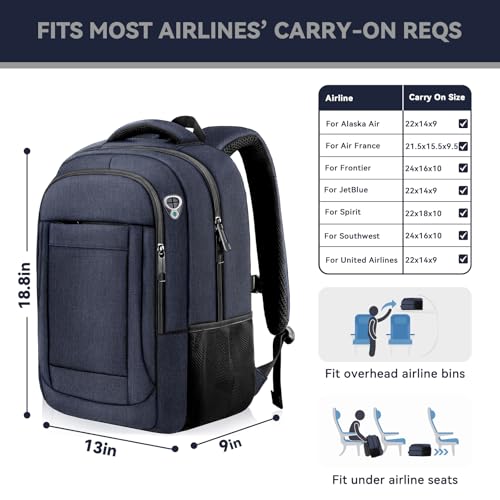 Image of AREYTECO Laptop Backpack, 17 Inch Travel Backpack Airline Approved, Business Anti Theft Slim Sturdy Work Computer College High School Backpack Bag Fits 17.3 Inch Notebook for Men Women, Blue