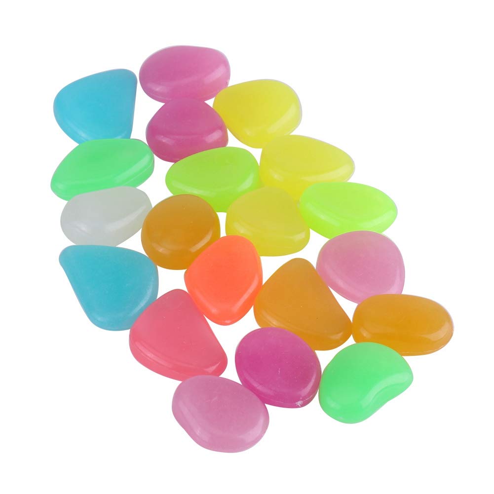 Luminous Cobblestones, 20pcs Colorful Glow In The 20pcs Artificial Fish Stones Ornaments Dark Aquarium Decorative for DIY Garden Landscaping Rock Road Decorations