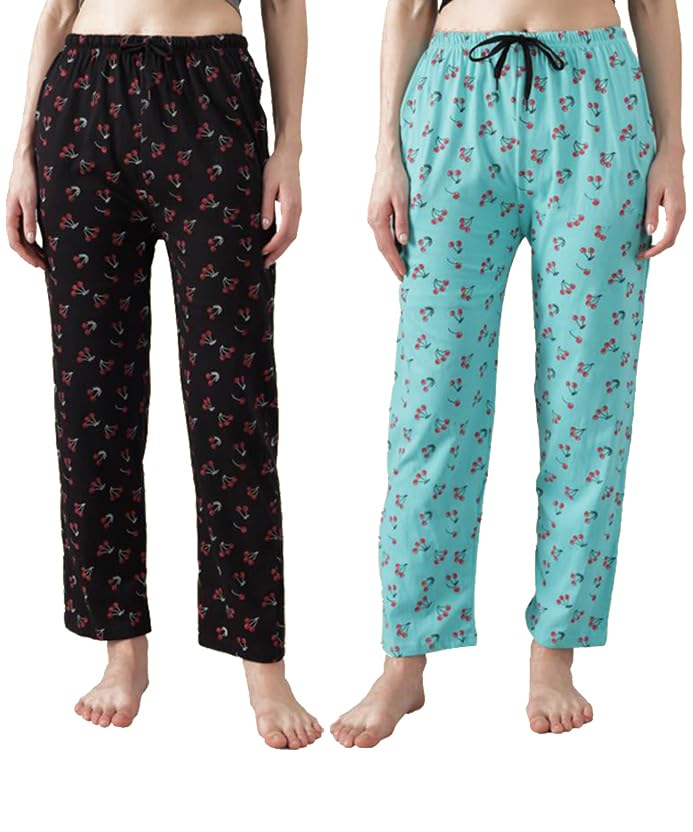 Women's Cotton Printed Pyjama Pants, Elastic Waist, Casual Loungewear, (Set of 2)-picture-53