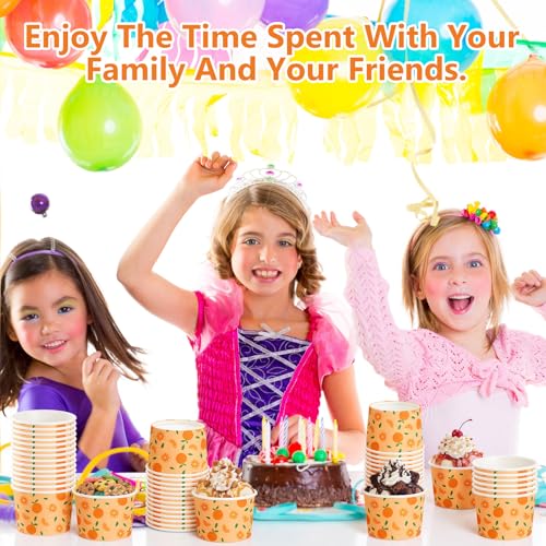 Image of Funnymoom 50 Pack Orange Ice Cream Cups 9 oz Orange Disposable Dessert Bowls Little Cutie Paper Soup Bowls Snack Cups for Hot or Cold Food for Summer Fruit theme Baby Shower Wedding Birthday Party
