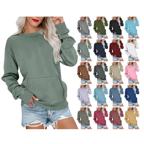 Sweat Shirts for Womens, Womens Plain Crewneck Sweatshirts No Hood Fall Casual Long Sleeve Pullover Cute Tunic Tops Loose Lightweight Sweatshirt with Pocket Mint Green L