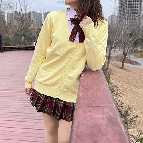 Image of Blostirno Women's Cardigan School Uniform Sweater Cardigans V-Neck Long Sleeve Button Down Knit with Pockets