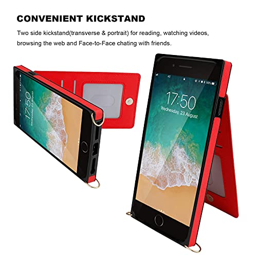 Kihuwey Iphone 8 Plus Iphone 7 Plus Crossbody Wallet Case With 5 Card Slots, Wrist Strap Protective Kickstand Shoulder Cross Body Zipper Pocket Cover Case 5.5 Inch (Red) #TOP3