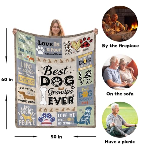 AJIIUSV Hunde-Opa-Geschenke für Männer, Geschenke für Hundeliebhaber, Hundeopa, Überwurfdecke, 127 x 152,4 cm, Geschenk für Hundeliebhaber, Geschenke für Hunde, Opa zum Vatertag, Hundebesitzer,