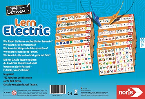 noris Lern Electric Lernspiel – Zuordnungsspiel mit Lichtsignal bei richtiger Antwort, 12 Bildtafeln, Batterie betrieben – pädagogisches Spielzeug Kinder ab 6 Jahren