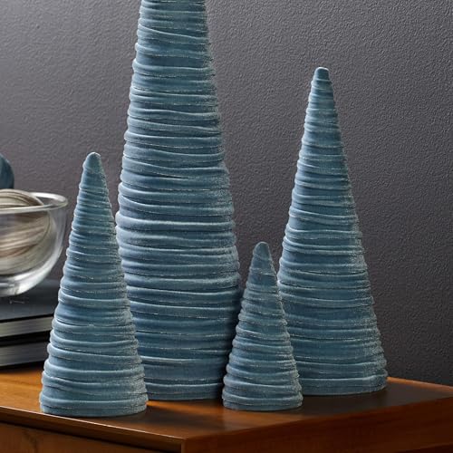 Image of Your Heart's Content Velvet Trees Set of 4 Slate Blue, Home Decor, Mantel Decor, Glam Home Decor, Modern Baby boy Woodland, Valentine Tabletop Tree, Winter Decor (Slate Blue)