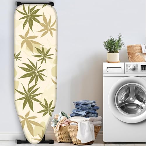 Image of Nuxovilar Olive Green Beige Leaf Ironing Board Cover 15x54 Polyester | Iron Pad Scorch Guard laundry helper protective board shield home laundry room craft studio (Beige Leaf)
