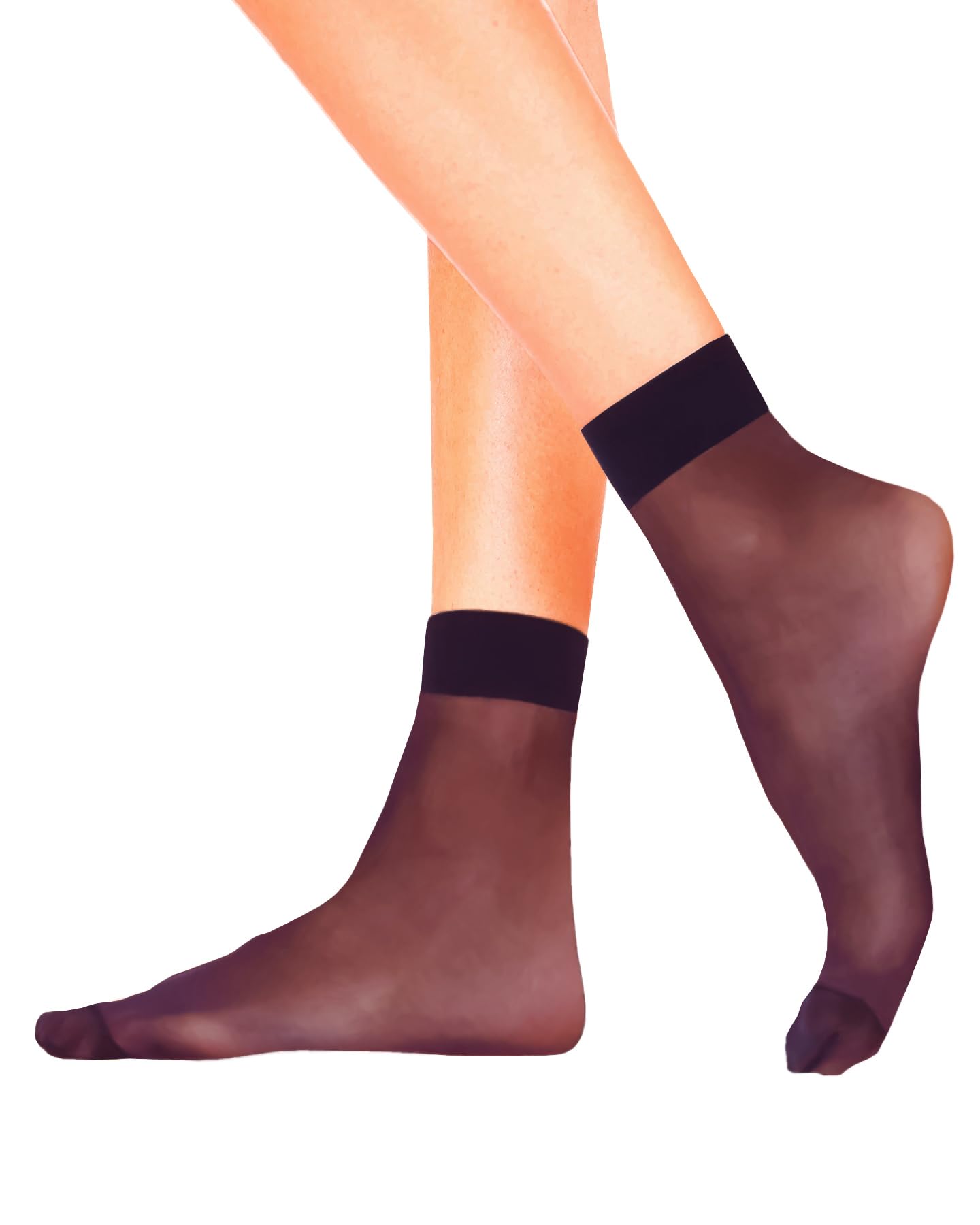 Lady Sofia Women's Black 4 Pairs Emma Sheer Ankle High Pop Socks Glossy Finish 20 Denier (Black)