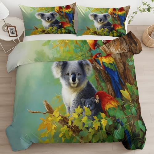 CozyRest Housse de Couette Oiseaux et Animaux colorés Style Jungle 2 pièces Parure de lit 1 Personne Enfant Ultra Doux Respirable Housse de Duvet...