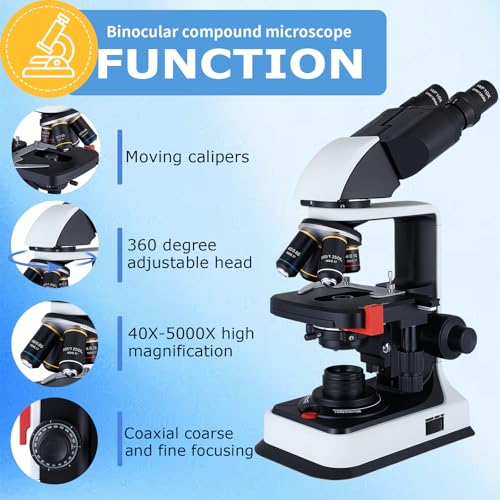 Image of 40X-2500X Binocular Microscope, WF10x and WF25x Eyepieces, LED Illumination, with Specimen Handpiece Holder, for Beginners, Microscope for Adults