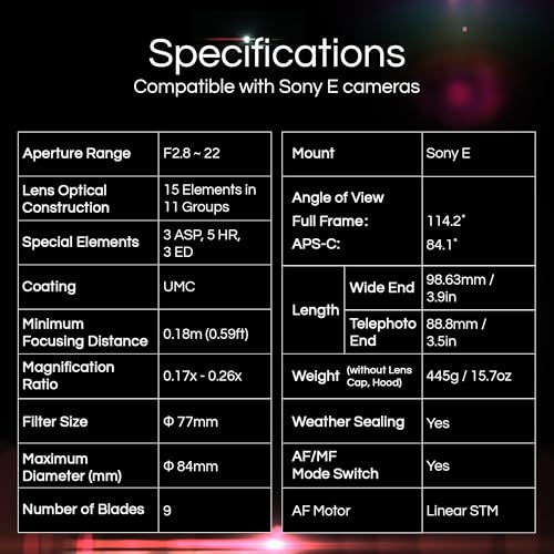 Rokinon 14-24mm F2.8 AF Zoom Lens for Sony E – Full Frame Ultra-Wide, Fast Autofocus, Weather Sealed, Linear STM Motor, Custom Controls