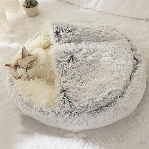 Umllpet Kätzchenbett Katzenhöhle, Haustier Schlafsack Indoor, Weiches Plüsch Warm Winter Haustierbett, 50x50 cm für Katzen und Kleine Hunde (Grau)