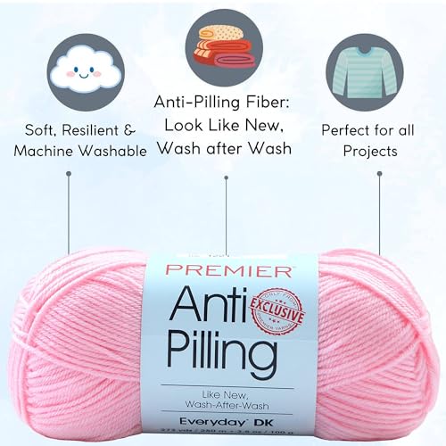 Image of Premier Yarns Anti-Pilling Everyday DK Baby Pink 1107-33 (6-Skeins-Same Dye Lot) DK Light Worsted #3 Anti-Pilling Acrylic Yarn for Crocheting and Knitting with Project Bag