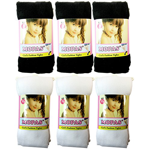 ATB 6 Pair Girls Tights Footed Dance Stockings Pantyhose Ballet XL 11-14 Black White