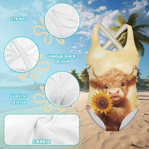 Image of Girls One Piece Swimsuits Axolotl Cross Back Swimwear Beach Summer Quick Dry Beach Bathing Suit