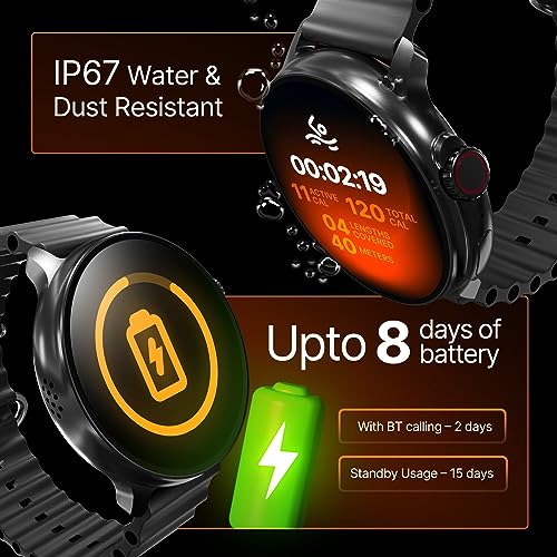 Image of CrossBeats Aura Round 1.46 inch Super AMOLED Smart Watch, Always On, Advanced AI ENC Bluetooth Calling, in-Built Games, Fast Charge, Rotating Crown, 123+ Sports Modes, 454 x 454 Pixel (Black, Black)