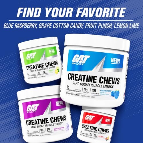 Image of GAT SPORT Creatine Chews, Blue Raspberry, 120 Count (30 Servings)