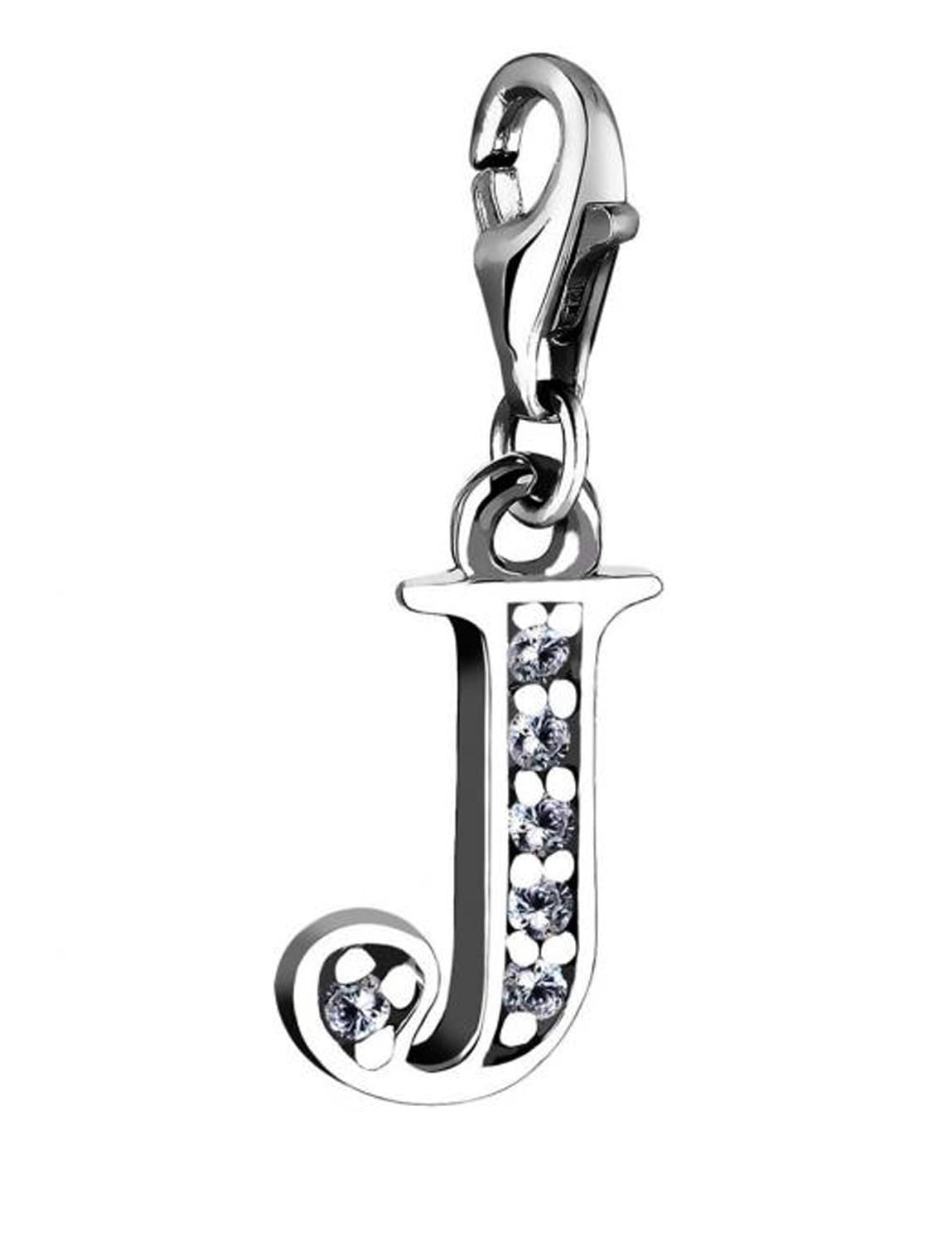 Nenalina Buchstabe J Karabiner Charm Anhänger Bettelarmband 925 Silber | Damen-Charm-Anhänger für alle gängigen Charmträger Charm-Club Clasp-Charms 925er Sterling-Silber