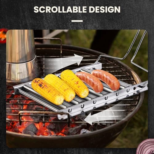 swertoy Hot Dog Roller for Grill, Hot Dog Roller Grill, Hotdog Roller Stainless Steel Sausage Roller Rack with Handle, Hot Dog Griller Roller for Outdoor Camping BBQ (1, Medium)