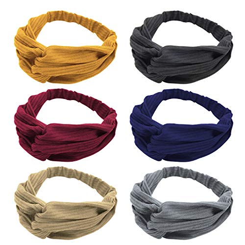 GNAWRISHING 6 Pcs Fashion Headbands, Elastic Hair Bands,Woman'Sports Bands, Solid Color Headbands Twisted Cute Hair Accessories for Women and girls,6 colors