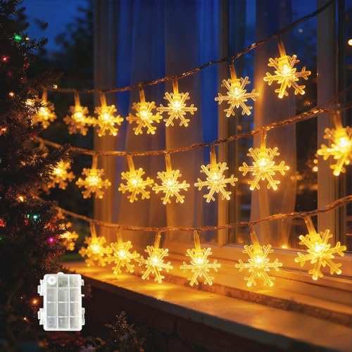 AONAT Luces de Hadas de Copo de Nieve, 6M 40LED Luz de Navidad con Pilas Copo de Nieve, 2 modos, Decoracion Adornos navidad Luces interiores, para dormitorio, boda, fiesta, Navidads
