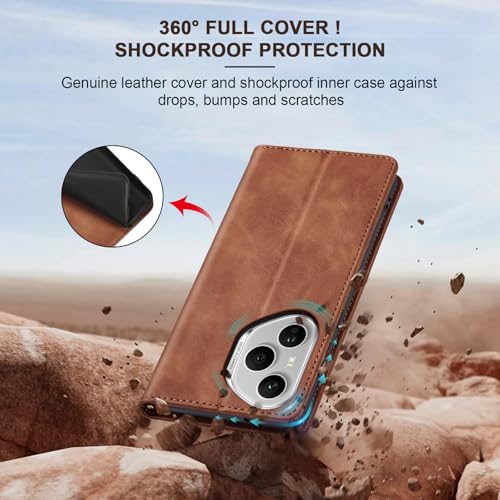 Image of Jasonyu Case for Honor 400 Pro Leather Wallet Flip Cover with Card Holder,Kickstand, Magnetic Closure,TPU Shockproof Phone Case,Brown
