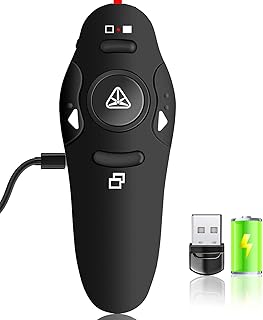 Rechargeable Presentation Clicker with Red Laser Pointer, Wireless Presenter Remote for PPT Clicker, 2.4GHz Presentation Remote Slide Advancer Powerpoint Clicker for Mac/Computer/Laptop/Keynote…