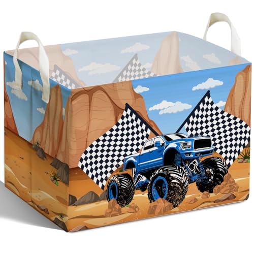 Image of Excavator Foldable Storage Basket with Handle, Waterproof Organizer for Toys and Clothes, Excavator Portable Box for Nursery Game Room, Gifts Container for Boys Girls, Toy Storage Box for Party Decor
