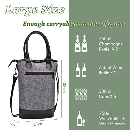 image for Tirrinia Insulated Wine Gift Carrier Tote - Travel Padded 2 Bottle Win