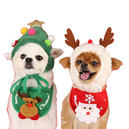 【帽子+よだれタオル】 HYUNGJ 犬用 猫用 クリスマス サンタ コスチューム サンタコス コスプレ 服 犬 猫 犬服 猫服 ペット服 ドッグウェア 着ぐるみ Xmas 小型犬 冬 変身 可愛い あったか 防寒 散歩 簡単着脱 (S (お勧め体重1-4