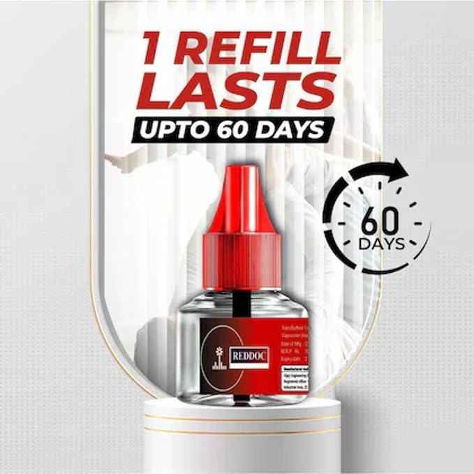 Image of RED Herbal Mosquito Repellent Refill Pack of 13 with Machine | Natural Liquid Protection Against Dengue and Mosquitoes | Safe Long Lasting Herbal Solution for Home and Family