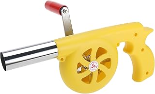 Finderomend Portable Hand Crank BBQ Fan Air Blower,Manual Grill Fire Starter Flame Excited for BBQ,Hand Crank Blowers with Manual Handle Speed Control and Metal Fan Blade for Outdoor Barbecue (yellow)