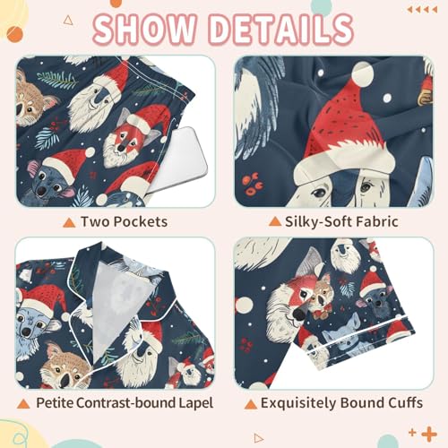 senya Dog with Red Hats Satin Summer Pajama Sets Silk Short Sleeve Button Down Sleepwear3