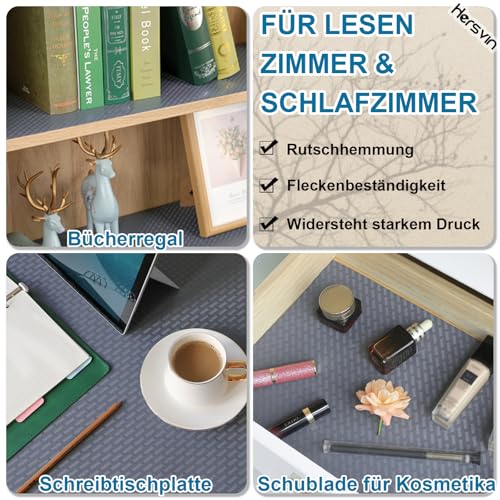 Hersvin Schubladenmatte (Übergröße) 60cmx500cm Schrankpapier Schubladeneinlage Eva Wasserfest Nicht Klebende Unterlage Teppich für Küchenschränke (Grau/Gekreuzte Streifen)