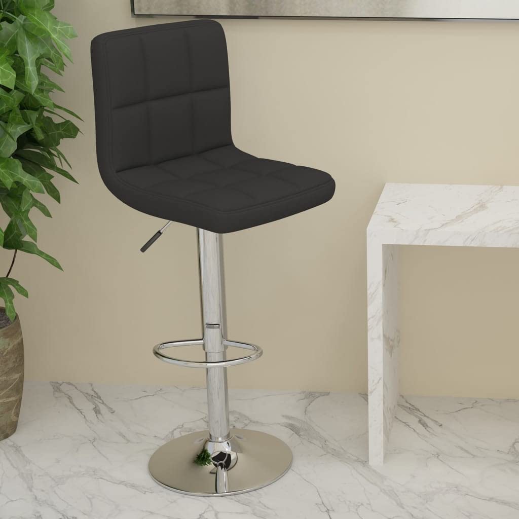 Tabouret de bar en tissu noir avec dossier et repose-pieds, réglable en hauteur, pivotant à 360 degrés, cadre en acier chromé, idéal pour cuisine, comptoir de petit-déjeuner, salle à manger