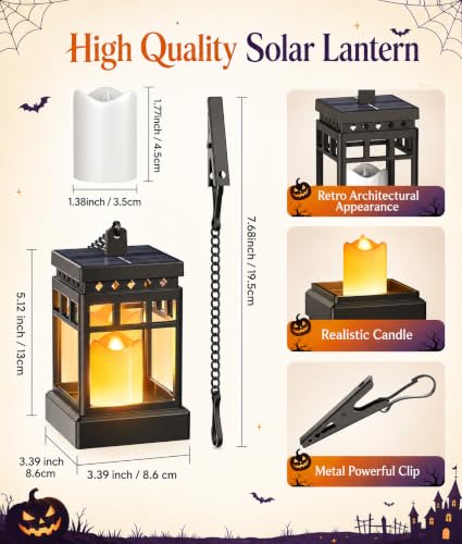 KOOPER Halloween Decorations Solar Lanterns, 2 Modes with Flickering Candle - image 6