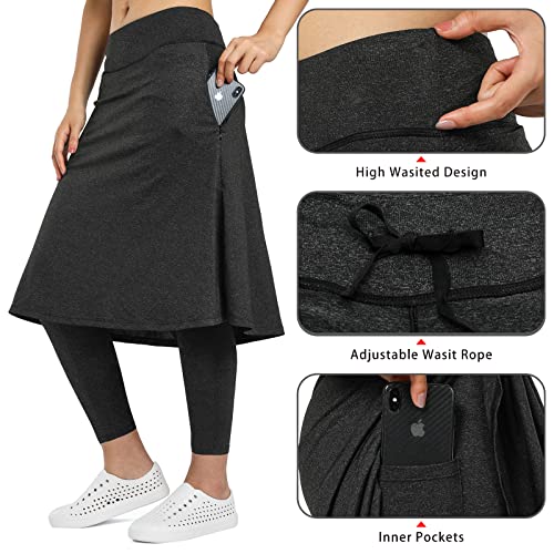Image of Women Knee Length Skirts with Leggings,Pickleball Skirted Leggings Capris for Tennis Yoga Women Zipper Pockets